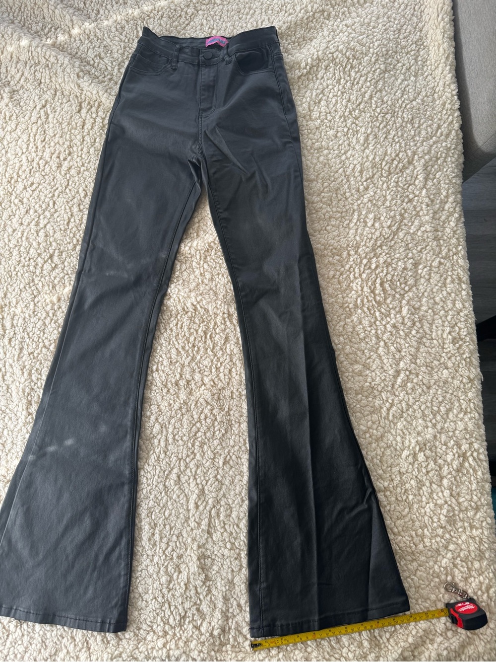 Edikted Black Faux-Leather Bootcut Pants
